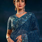 Turkish Blue Designer Net Saree with Thread,Sequence,Moti,Zarkan work & Imported Fabric Sequence Pallu