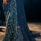 Turkish Blue Designer Net Saree with Thread,Sequence,Moti,Zarkan work & Imported Fabric Sequence Pallu
