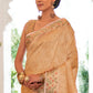 Beige Brown Digital Printed Self Jacquard Silk Saree