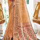 Beige Brown Digital Printed Self Jacquard Silk Saree