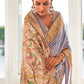 Light Lilac Purple Digital Printed Self Jacquard Silk Saree