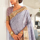 Light Lilac Purple Digital Printed Self Jacquard Silk Saree