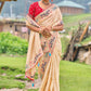 Beige Brown Dola Silk Saree with Heavy Embroidery work