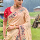 Beige Brown Dola Silk Saree with Heavy Embroidery work