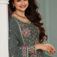 Iron Grey Chinon Floral Embroidered Sharara Suit