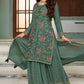 Beautiful Green Chinon Floral Embroidered Sharara Suit