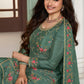 Beautiful Green Chinon Floral Embroidered Sharara Suit