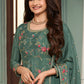 Beautiful Green Chinon Floral Embroidered Sharara Suit