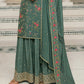 Beautiful Green Chinon Floral Embroidered Sharara Suit