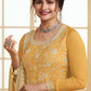 Amber Yellow Chinon Floral Embroidered Plazzo Suit