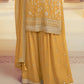 Amber Yellow Chinon Floral Embroidered Plazzo Suit