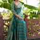 Teal Blue Zari Woven Leheriya Georgette Saree