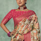 White & Pink Digital Printed Tissue Silk Saree