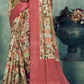 White & Pink Digital Printed Tissue Silk Saree