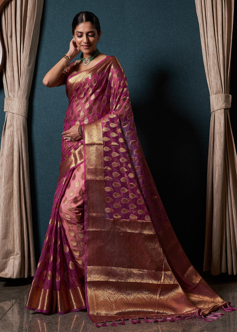 Lollipop Purple Woven Organza Saree