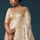 Beige Brown Zari Woven Satin Silk Saree