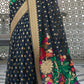 Onyx Black Floral Embroidered Linen Silk Saree