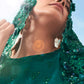 Turquoise Green Georgette Saree with Jari Thread and Diamond work