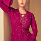 Barbie Pink Georgette Designer Embroidered Suit with Long Jacket