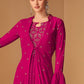 Barbie Pink Georgette Designer Embroidered Suit with Long Jacket