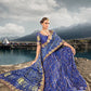 Azure Blue Bandhej Satin Silk Saree with Mirror,Moti & Cut-Dana Work