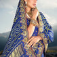 Azure Blue Bandhej Satin Silk Saree with Mirror,Moti & Cut-Dana Work
