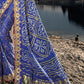 Azure Blue Bandhej Satin Silk Saree with Mirror,Moti & Cut-Dana Work