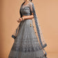 Light Grey Designer Soft Net Lehenga Choli with Zari, Dori & Thread Embroidery work