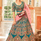 Teal Blue Velvet Lehenga Choli with Thread, Zari,Dori & Sequins work