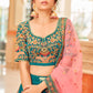 Teal Blue Velvet Lehenga Choli with Thread, Zari,Dori & Sequins work
