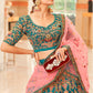 Teal Blue Velvet Lehenga Choli with Thread, Zari,Dori & Sequins work