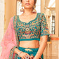 Teal Blue Velvet Lehenga Choli with Thread, Zari,Dori & Sequins work
