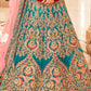 Teal Blue Velvet Lehenga Choli with Thread, Zari,Dori & Sequins work
