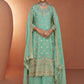 Bermuda Teal Green Floral Embroidered Chinon Silk Plazzo Suit
