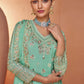 Bermuda Teal Green Floral Embroidered Chinon Silk Plazzo Suit
