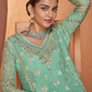 Bermuda Teal Green Floral Embroidered Chinon Silk Plazzo Suit