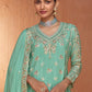 Bermuda Teal Green Floral Embroidered Chinon Silk Plazzo Suit