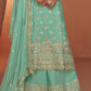 Bermuda Teal Green Floral Embroidered Chinon Silk Plazzo Suit
