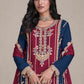 Berry Red Embroidered Chinon Silk Plazzo Suit