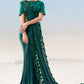 Turquoise Green Georgette Saree with Jari Thread and Diamond work