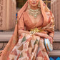 White & Brown Digital Printed Organza Silk Saree