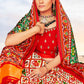 White & Red Patola Printed Banarasi Silk Lehenga Choli with Embroidery Work