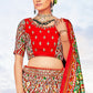 White & Red Patola Printed Banarasi Silk Lehenga Choli with Embroidery Work