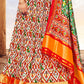 White & Red Patola Printed Banarasi Silk Lehenga Choli with Embroidery Work