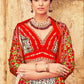 White & Red Patola Printed Banarasi Silk Lehenga Choli with Embroidery Work