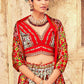 White & Red Patola Printed Banarasi Silk Lehenga Choli with Embroidery Work