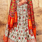 White & Red Patola Printed Banarasi Silk Lehenga Choli with Embroidery Work