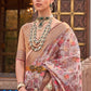 White & Brown Digital Printed Organza Silk Saree