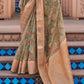 Viridian Green Digital Printed Organza Silk Saree