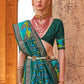 Avocado Green Designer Printed Silk Saree with Contrast Blouse & Pallu